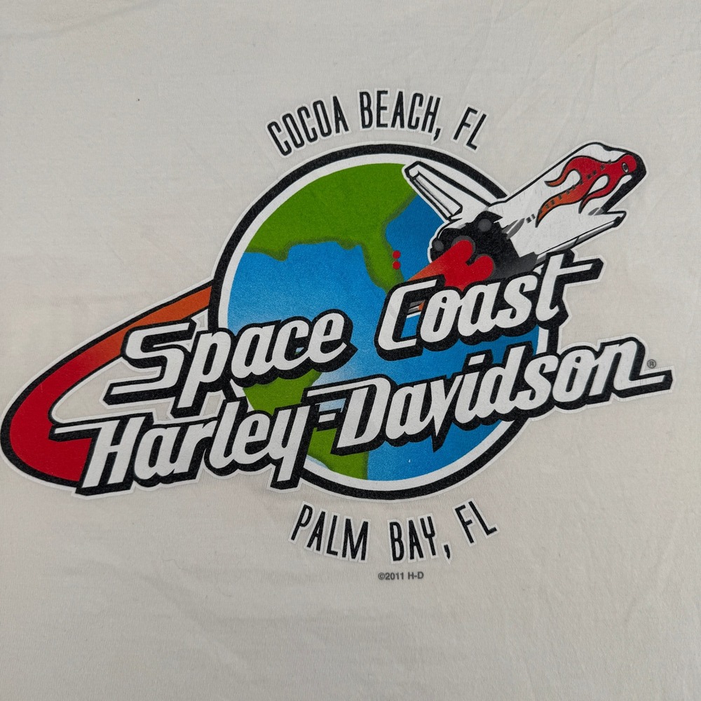 Harley-Davidson T-Shirt Mens 2XL Space Coast Florida White Graphic Hanes Beefy-T